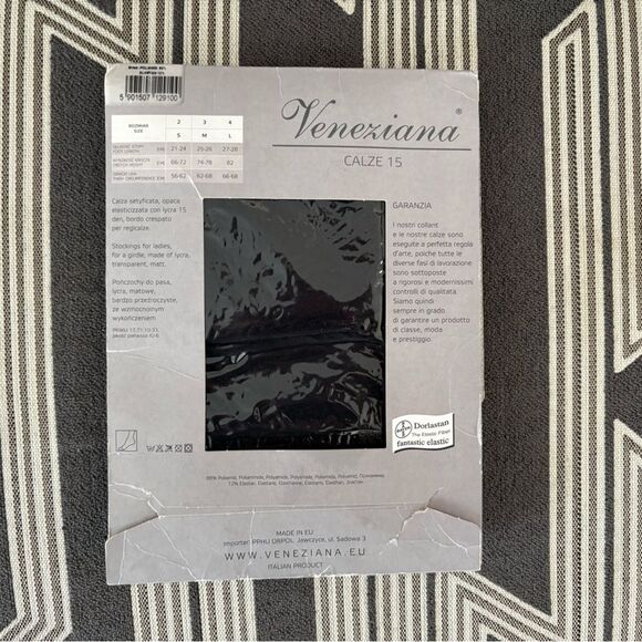 NWT Veneziana Black Calze 15 Italian Garter Stockings Size S - Picture 6 of 8